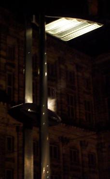 a steaming street light