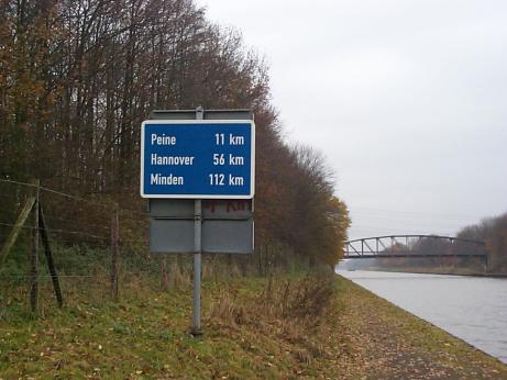 a sign with distances, 56 km to Hannover